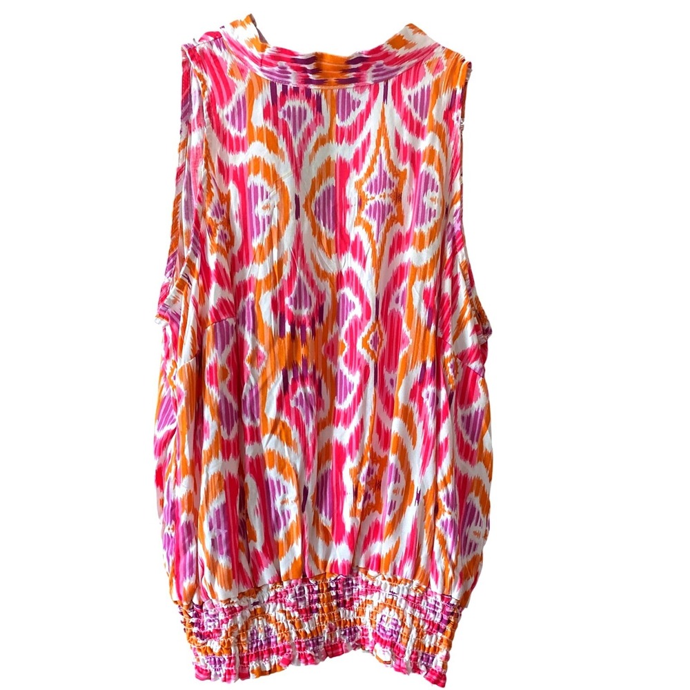 Christian Siriano Sleeveless Blouse Smocked Waist Colorful Print Size S